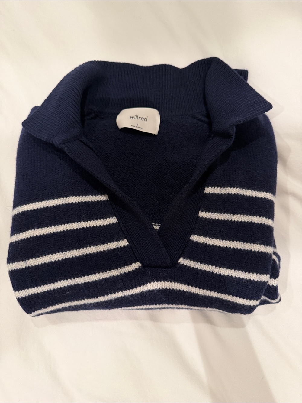 Aritzia Navy & White Striped Knit Polo Sweater
